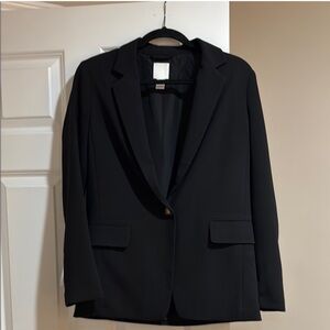 H&M Black Coat with Notched Lapels and Tailored Fit